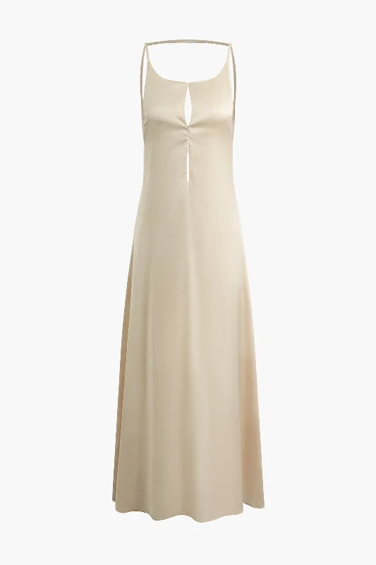 Solid Backless Slip Maxi Dress Stylish Button-Up Maxi Dress