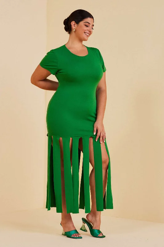 Plus Size Fringe Hem Maxi Dress Stylish Maxi Dress with Frills