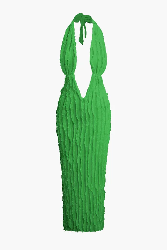 Ruffled Halter Neck Backless Maxi Dress Comfortable Maxi Dress with Belt