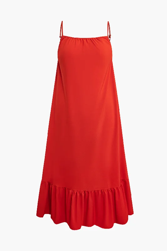 Plus Size Solid Spaghetti Strap Ruffle Hem Maxi Dress Trendy Floral Print Maxi Dress