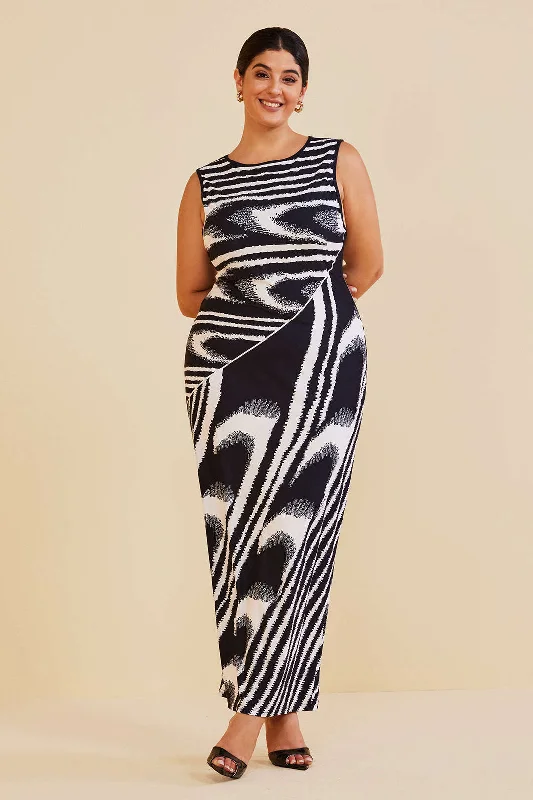 Plus Size Abstract Print Tank Maxi Dress Fashionable High-Low Maxi Dress