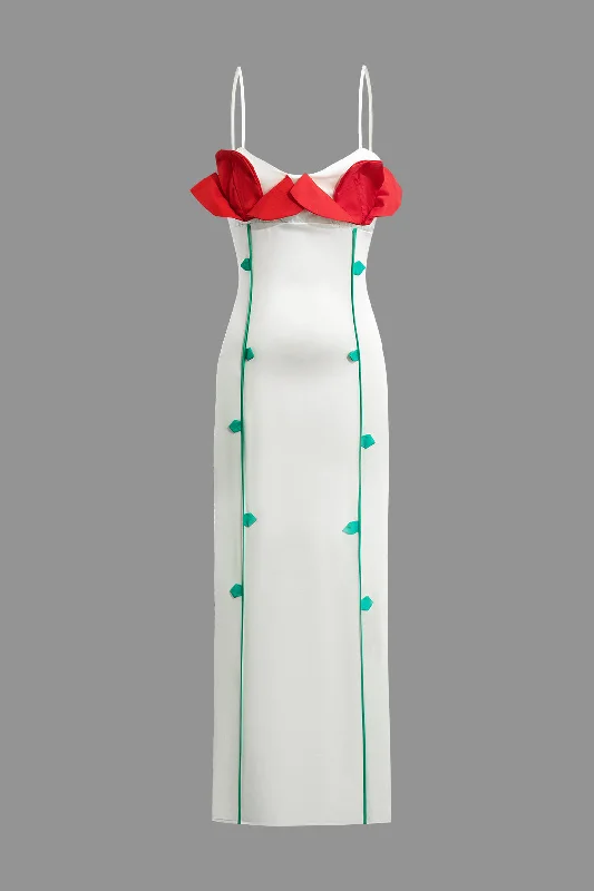 3D Flower Slip Maxi Dress Trendy Maxi Dress with Lace