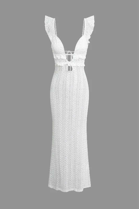 Lace Ruffle Backless V-neck Maxi Dress Classic A-Line Maxi Dress