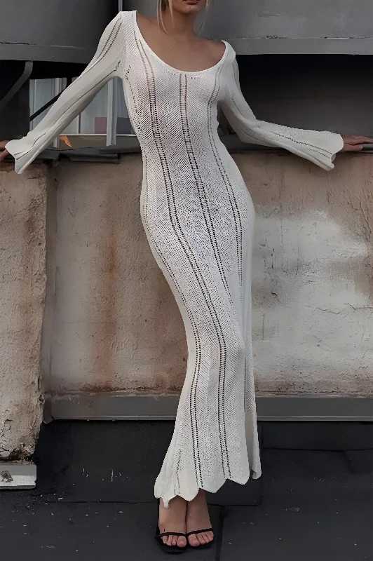 Solid Cut Out Backless Maxi Dress Stylish V-Neck Maxi Dress