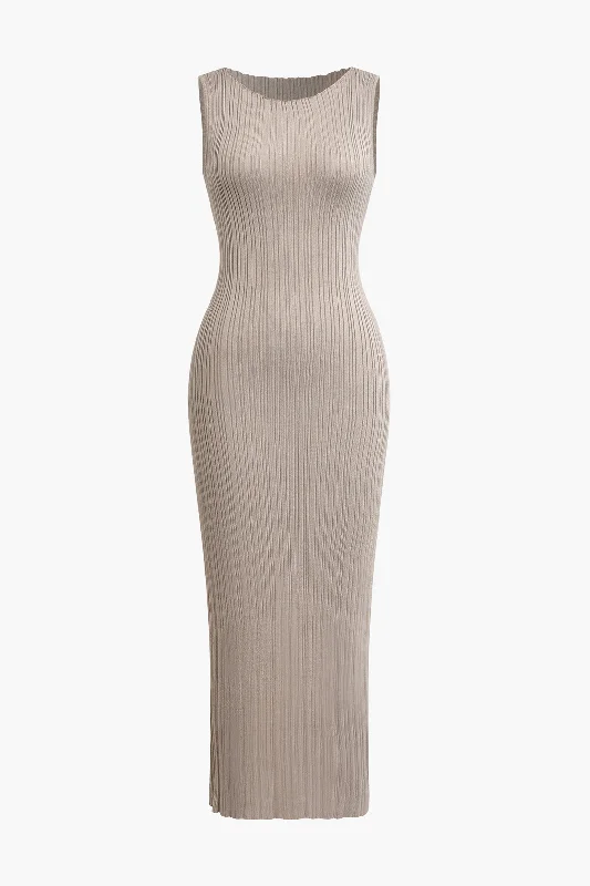Solid Slit Tank Maxi Dress Comfortable Ruffle Maxi Dress