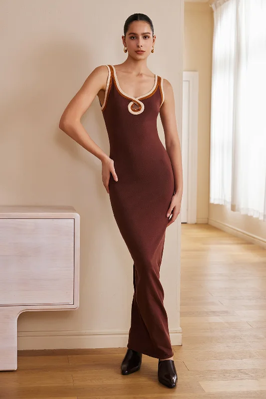 Solid Cut Out Color Block Maxi Dress Chic Boho Print Maxi Dress