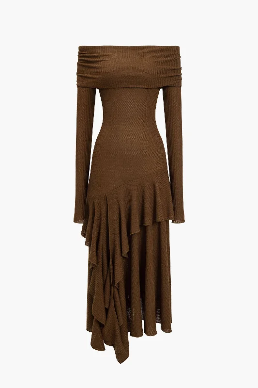 Solid Asymmetrical Off Shoulder Maxi Dress Comfortable Bohemian Maxi Dress