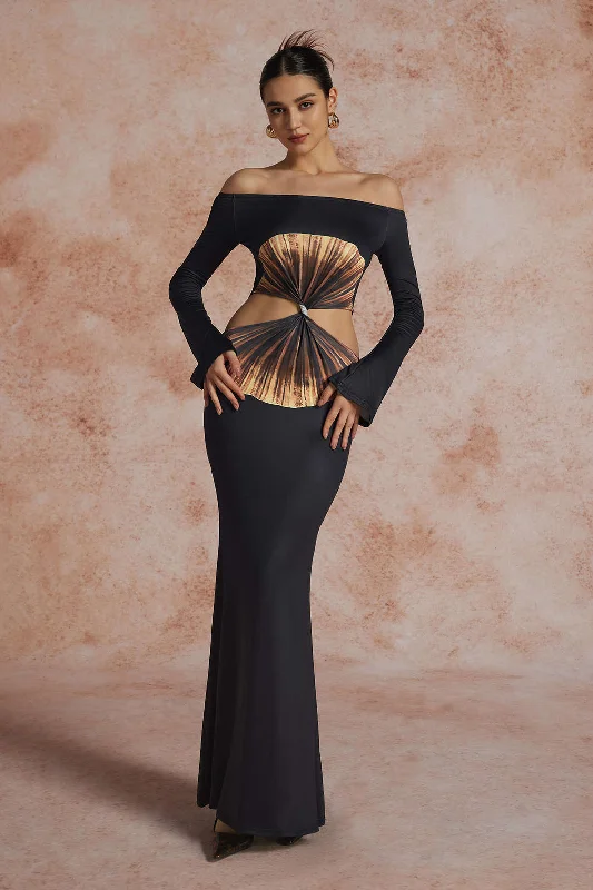 Solid Cut Out Twist Knot Long-Sleeve Maxi Dress Cozy Wrap Maxi Dress