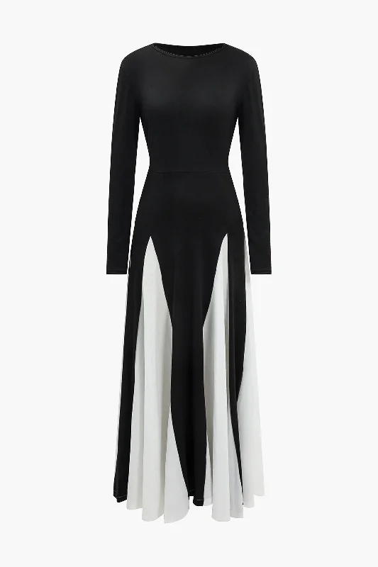Color Block Long Sleeve Maxi Dress Fashionable Printed Maxi Dress