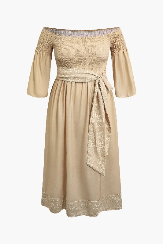Plus Size Off Shoulder Smocked Maxi Dress With Belt Classic Tulle Maxi Dress