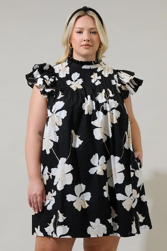 Medina Floral Lovel Shift Mini Dress Curve Trendy Button-Detail Mini Dress