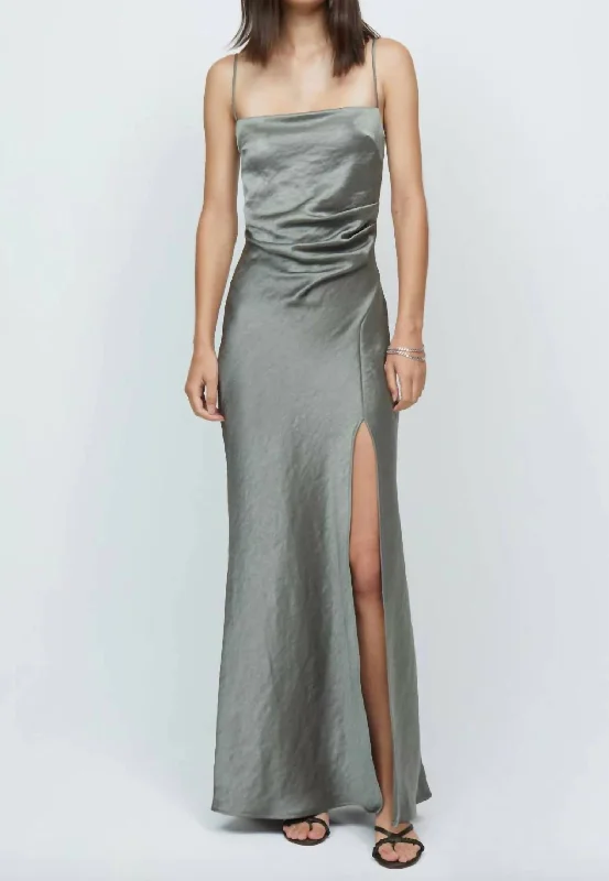 Nadia Maxi Dress In Dark Olive Cozy Knitted Maxi Dress