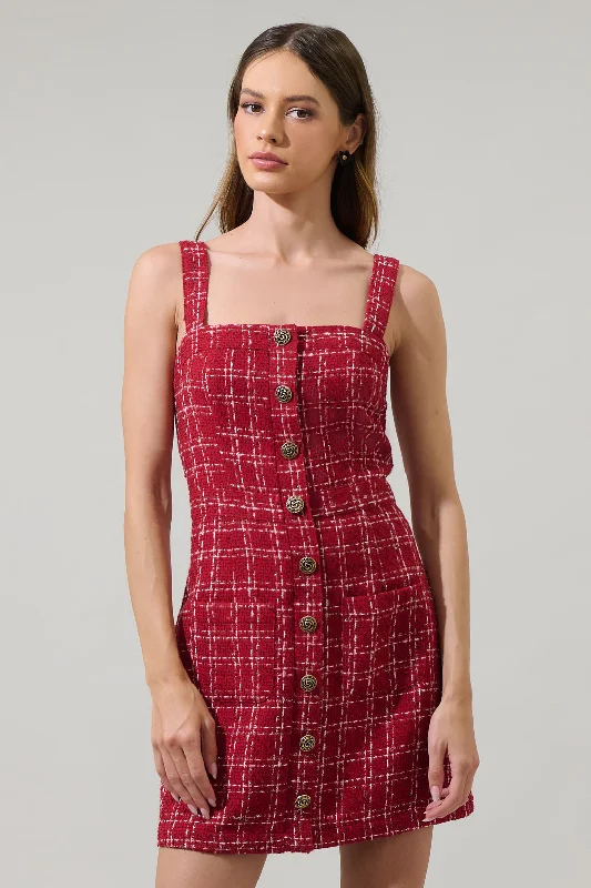 Narol Tweed Button Down Mini Dress Chic Sleeveless Mini Dress