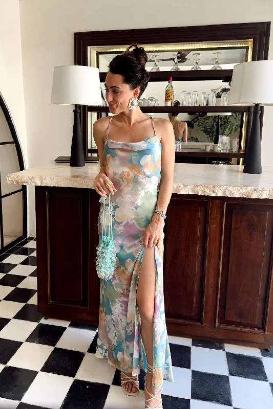 Natalia Pastel Floral Printed Maxi Dress Comfortable Bohemian Maxi Dress