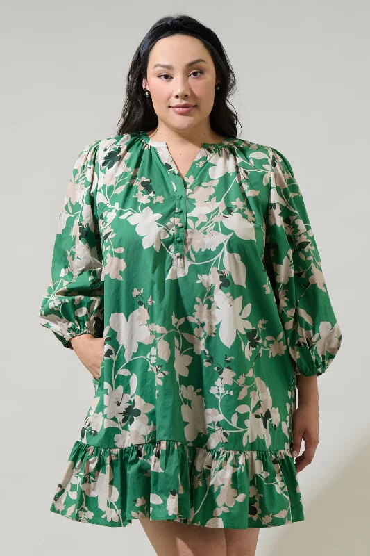 Nora Floral Whine Shift Mini Dress Curve Trendy Crossover Mini Dress