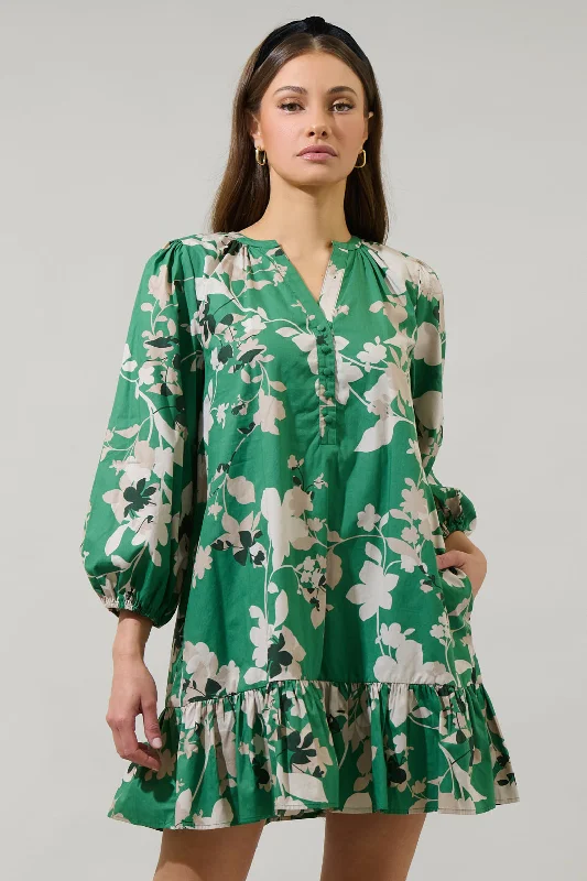Nora Floral Whine Shift Mini Dress Elegant Vintage Mini Dress