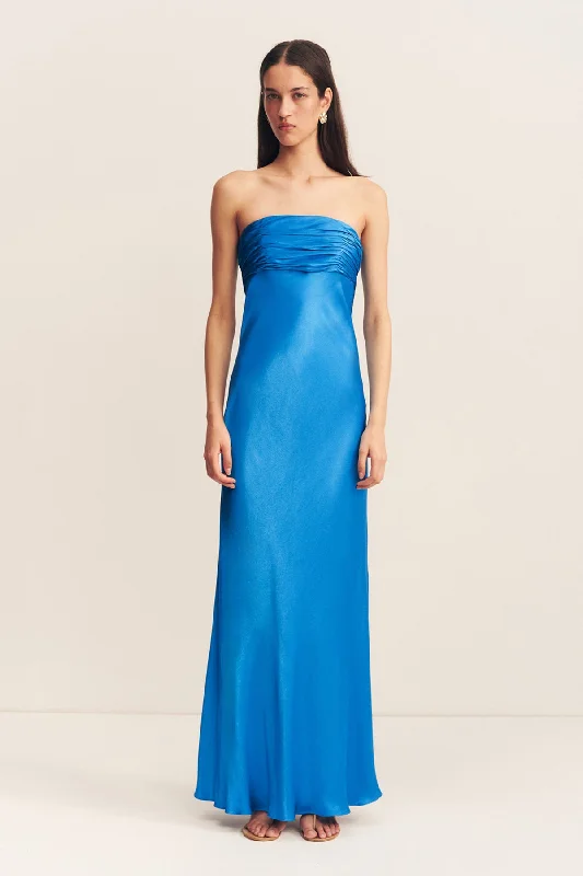 NORA STRAPLESS RUCHED BODICE MAXI DRESS - AQUA Stylish A-Line Maxi Dress