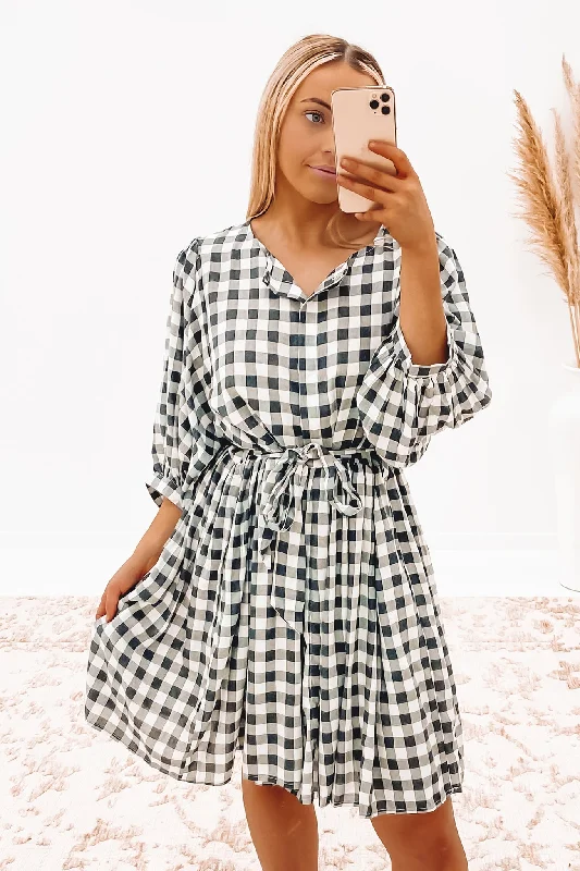 Ollie Mini Dress Black Check Trendy Crossover Mini Dress