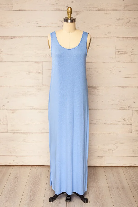 Oswin Blue | Straight Cut Jersey Maxi Dress Classic Tulle Maxi Dress