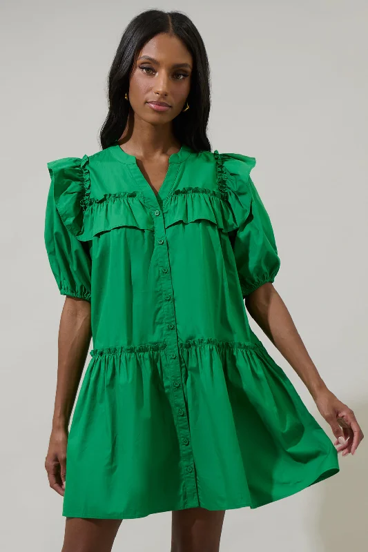 Payson Poplin Ruffle Mini Dress Elegant Floral-Print Mini Dress