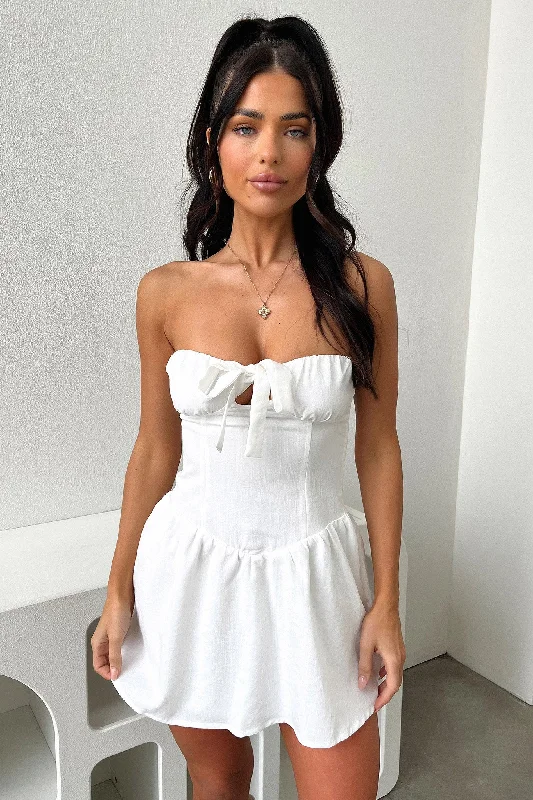 Penton Mini Dress - White Cozy Wraparound Mini Dress