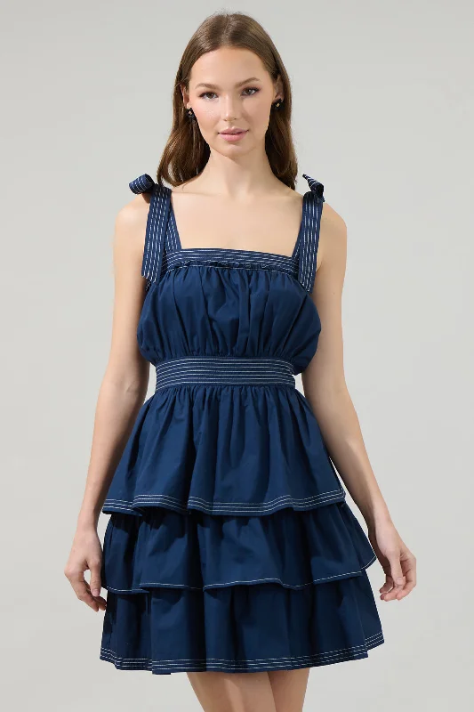 Perley Pam Tiered Mini Dress Trendy Mini Dress with Belt