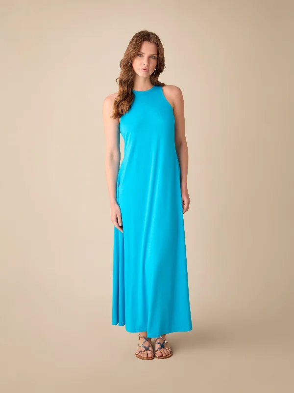 Petite Blue Jersey Racer Maxi Dress Elegant Floral Maxi Dress