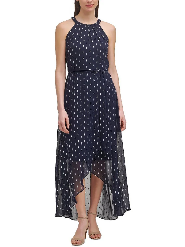 Petites Womens Pleated Long Maxi Dress Comfortable Fitted Maxi Dress