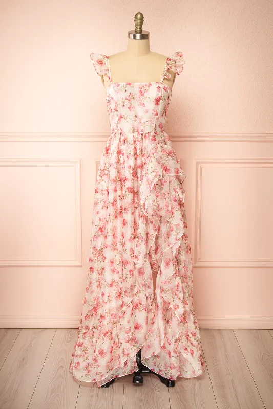 Phyllisia Pink | Floral Maxi Dress w/ Ruffles Elegant Lace Maxi Dress