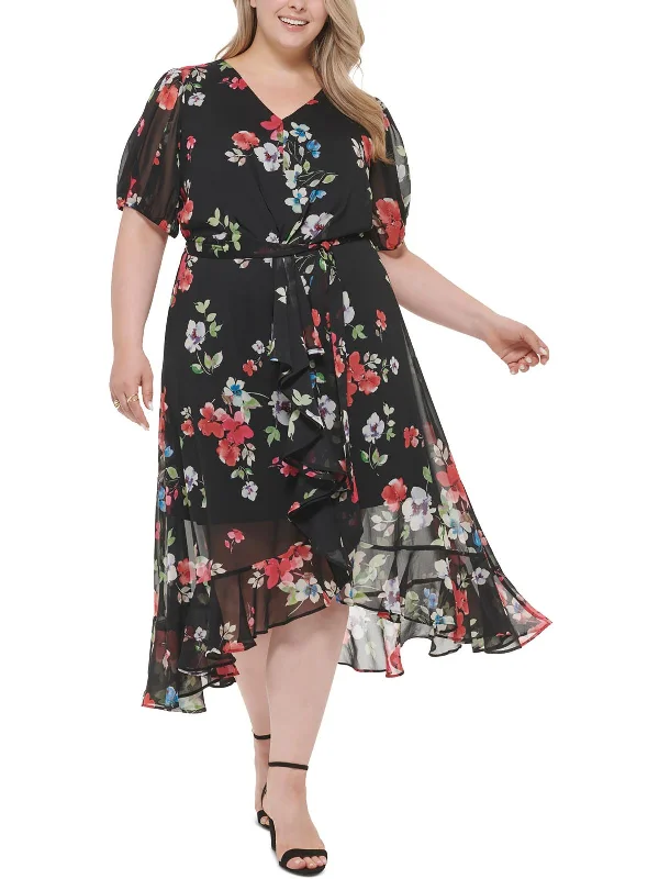 Plus Womens Chiffon Floral Maxi Dress Fashionable Maxi Dress with Fringe
