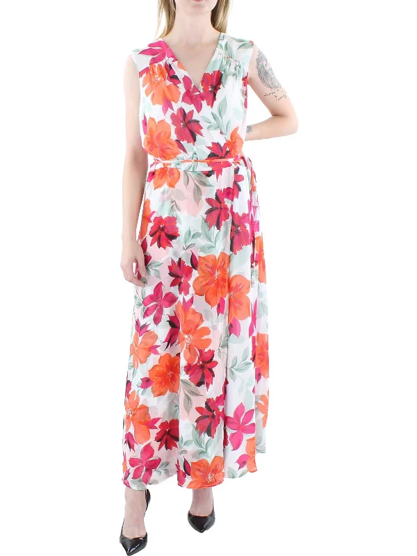 Plus Womens Chiffon Surplice Maxi Dress Cozy Open-Back Maxi Dress