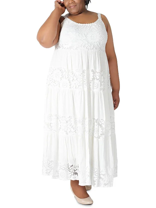 Plus Womens Lace Sleeveless Maxi Dress Fashionable High-Waist Maxi Dress