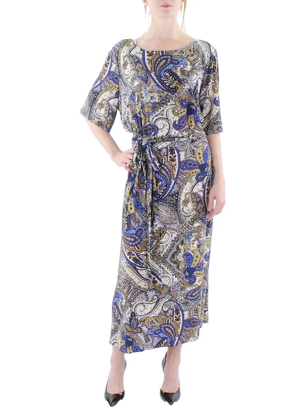 Plus Womens Printed Long Maxi Dress Trendy V-Neck Maxi Dress