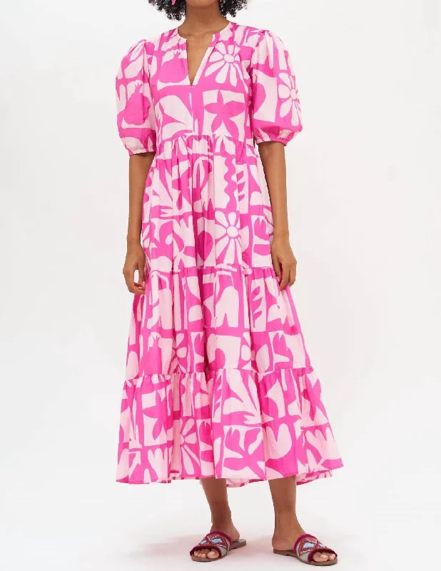 Puff Sleeve Maxi Dress In Twiggy Pink Cozy Ribbed Maxi Dress