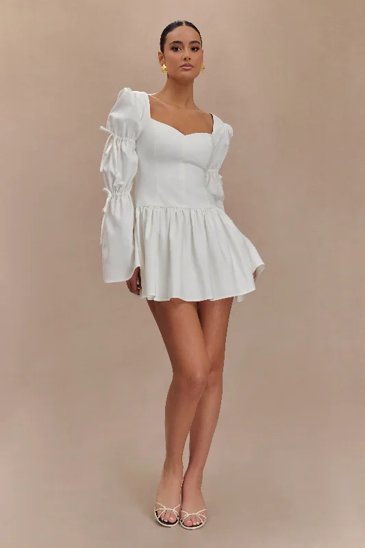 Raine Long Sleeve Cotton Mini Dress - White Elegant Velvet Mini Dress