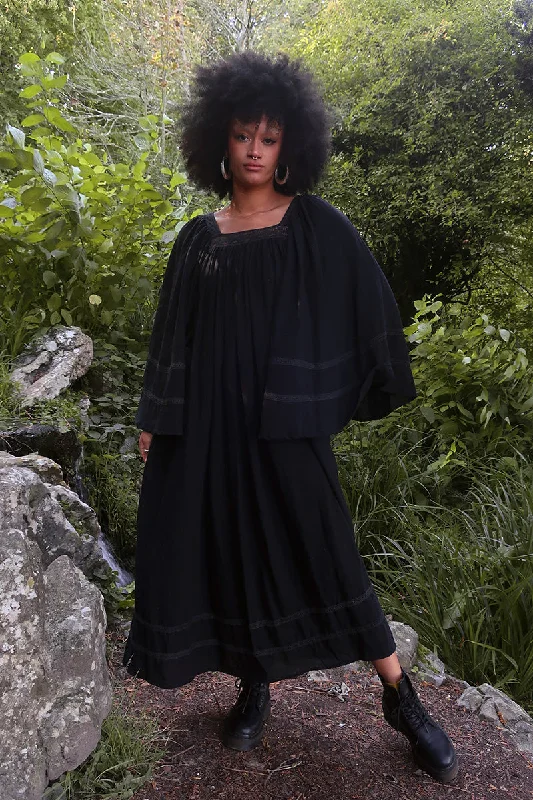 Raven Maxi Dress in Nightshade Black Comfortable Ruffle Hem Maxi Dress