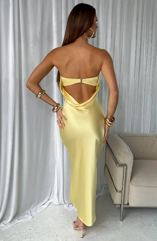 Rheanna Maxi Dress - Lemon Comfortable Maxi Dress with Slits