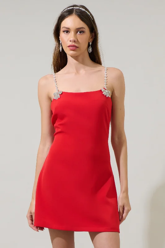 Ruby Bow A-Line Mini Dress Stylish Sweetheart Neck Mini Dress