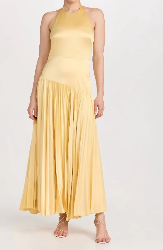 Saab Maxi Dress In Light Yellow Fashionable Halter Neck Maxi Dress