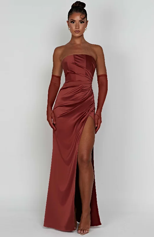 Safiya Maxi Dress - Rust Elegant Tiered Maxi Dress