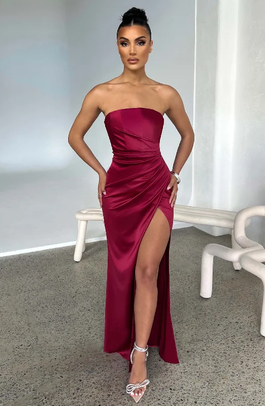 Safiya Maxi Dress - Wine Elegant Silk Maxi Dress