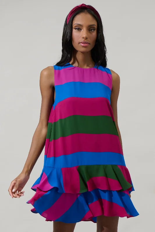 Saige Striped Una Shift Mini Dress Stylish Short-Sleeve Mini Dress
