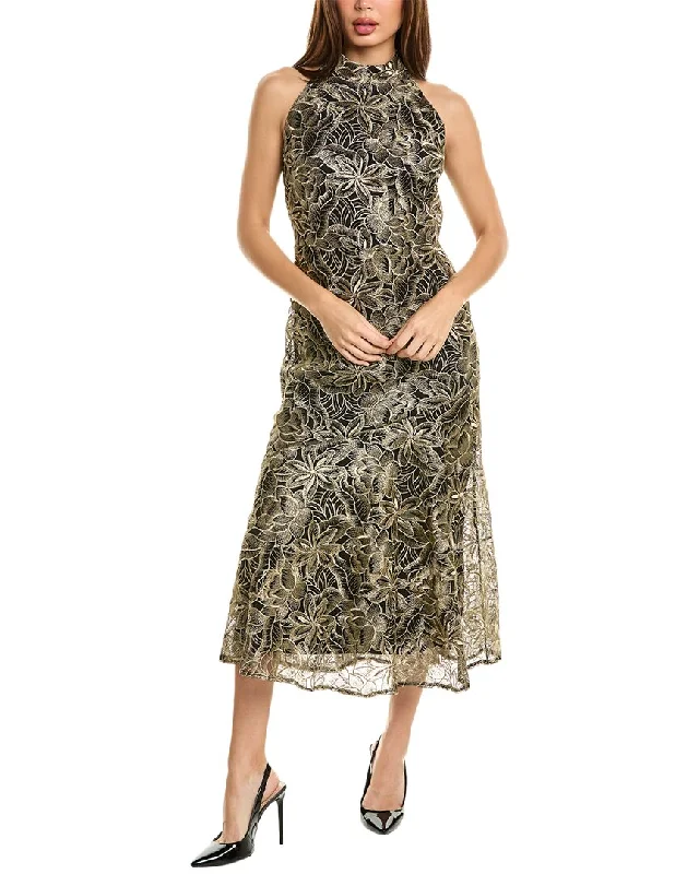 Sam Edelman Platinum Leafy Embroidery Maxi Dress Fashionable Off-Shoulder Maxi Dress