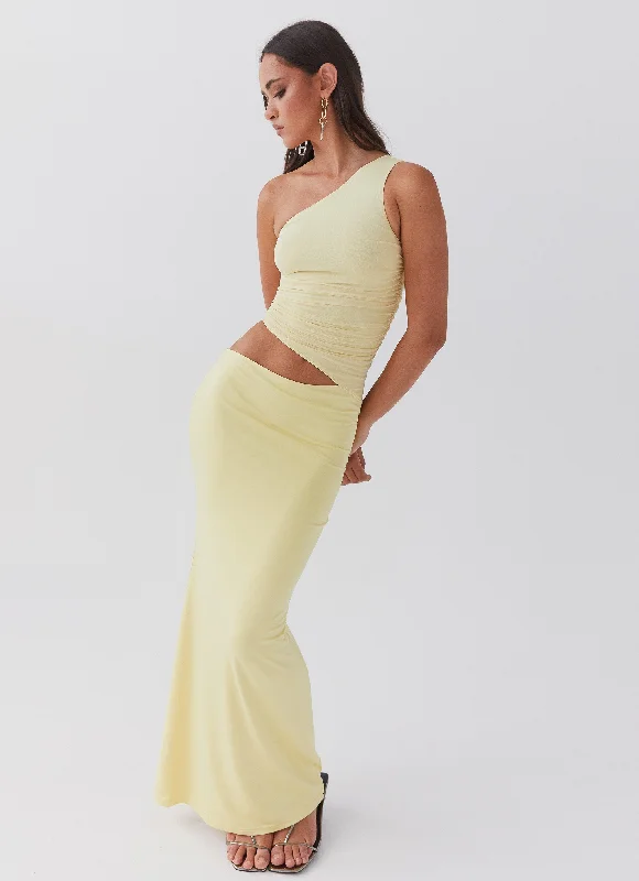 Seranella One Shoulder Maxi Dress - Lemon Fashionable Chiffon Tiered Maxi Dress