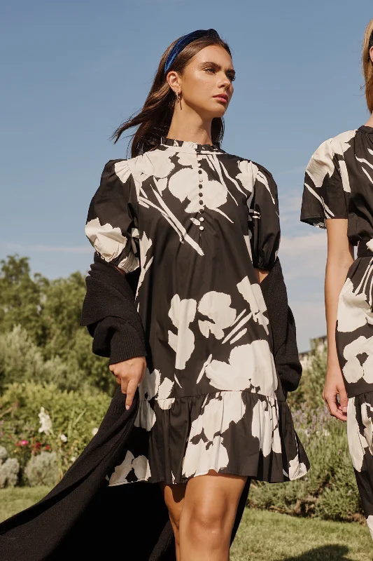 Shadow Floral Minley Shift Mini Dress Cozy Satin Mini Dress