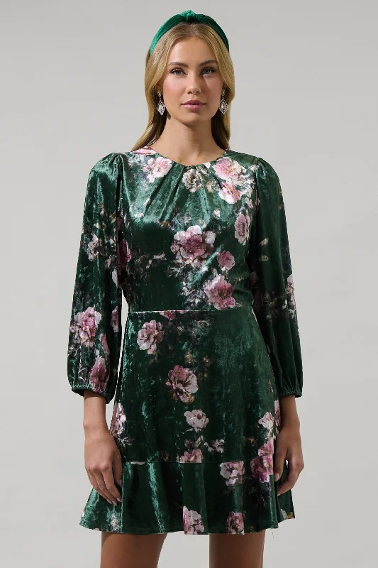 Sharon Floral Lobelia Dolman Sleeve Mini Dress Trendy Mesh Mini Dress