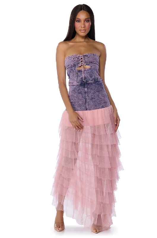 SHARPAY RUFFLE DENIM MAXI DRESS Classic Tulle Maxi Dress