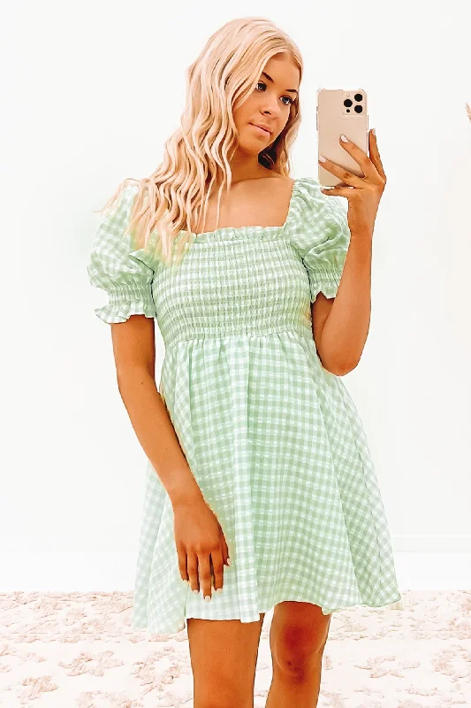 Sola Mini Dress Sage Check Stylish Ribbed Mini Dress