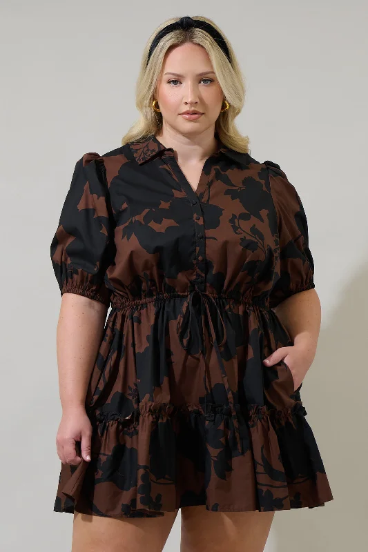 Somerton Floral Stacie Button Down Mini Dress Curve Elegant Mini Dress with Ruffles