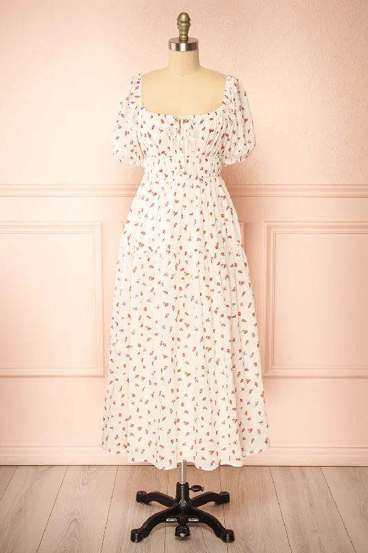 Soraya Ivory | Maxi Dress w/ Floral Pattern Comfortable Pleated Maxi Dress